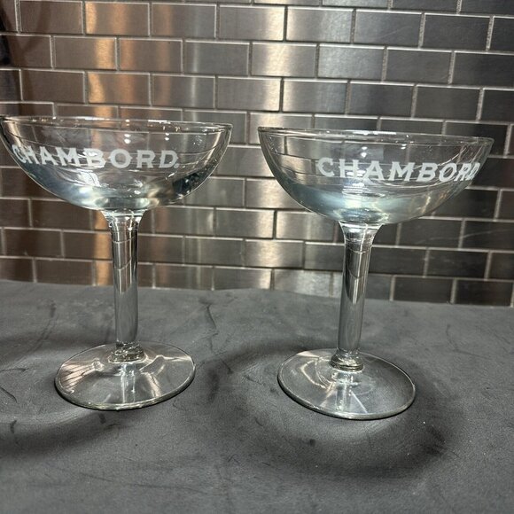 Vintage Chambord Coupe Cocktail Glasses Set Of 2 Etched Stemmed Barware - Picture 1 of 7
